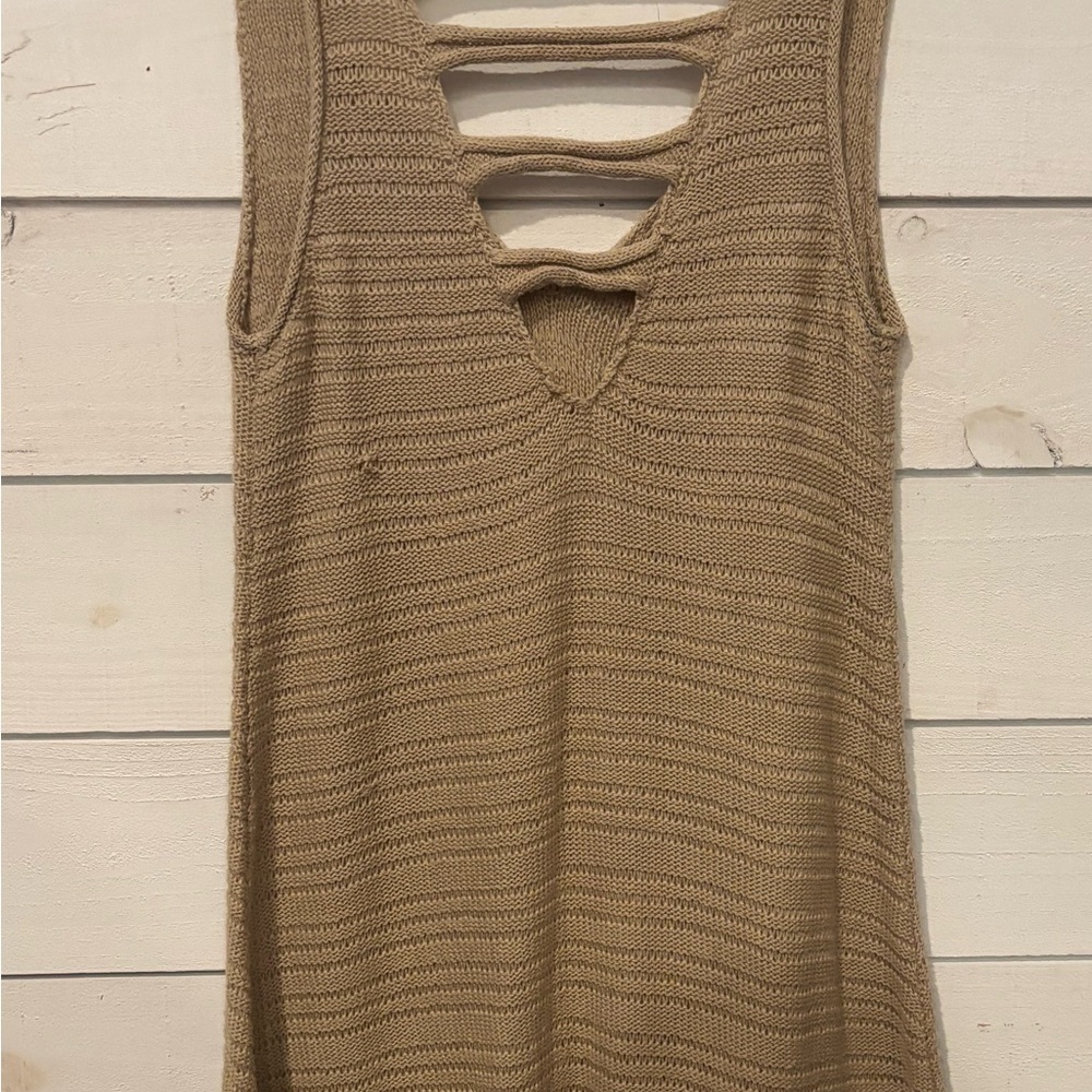 Michael Kors Tan Ribbed Cut Out Sleeveless cover up - Picture 7 of 10